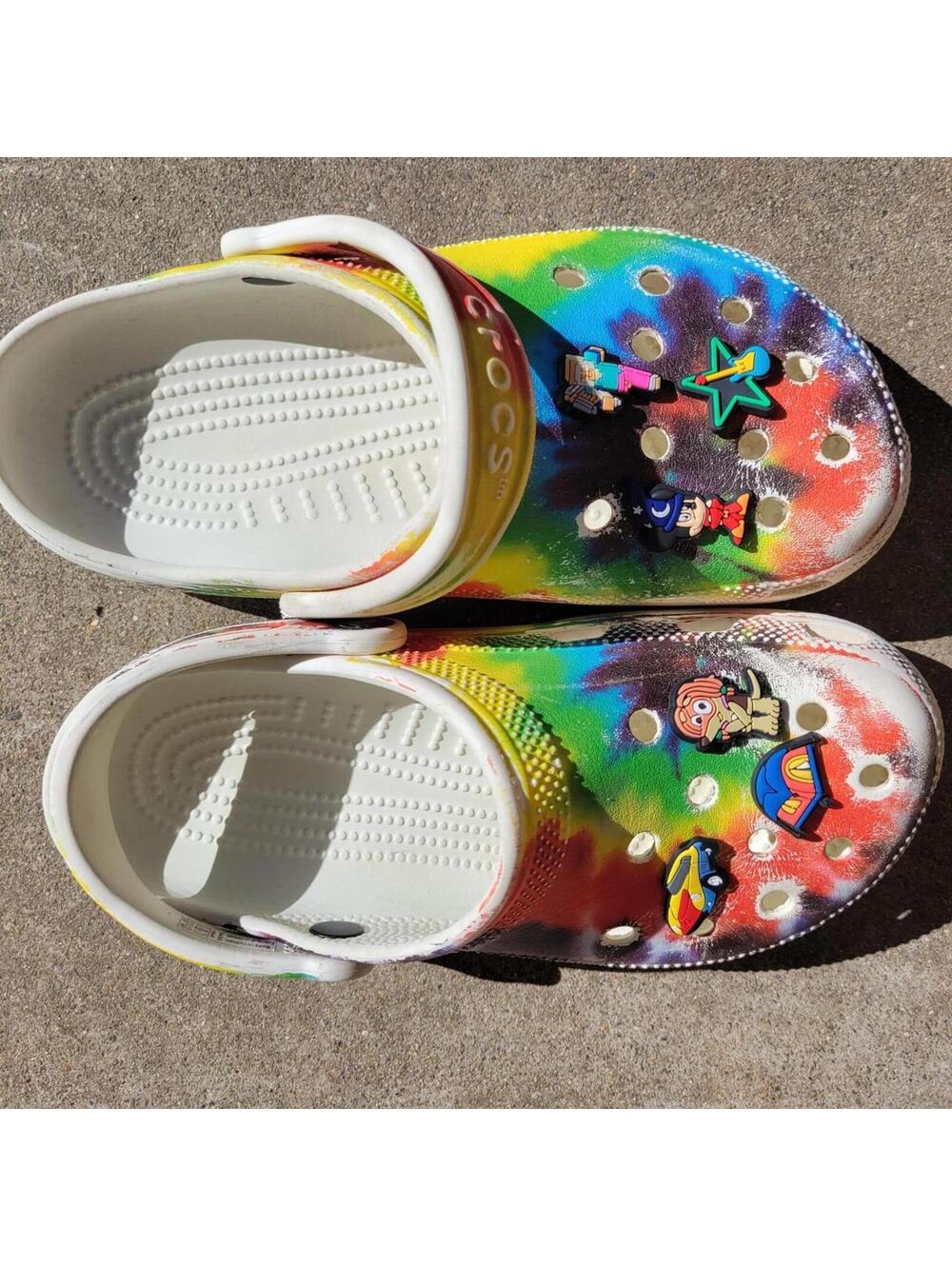 6 Youth,  8 Women's Rainbow crocs with clog charms. pre-owned, worn - Picture 2 of 7
